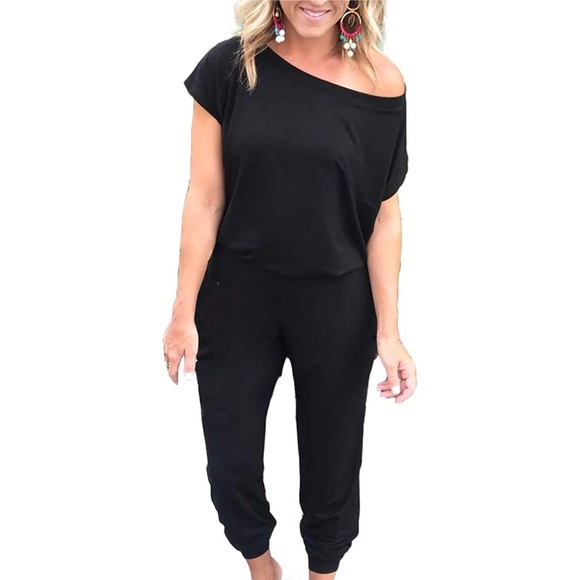 Pants - Off the shoulder black jumpsuit